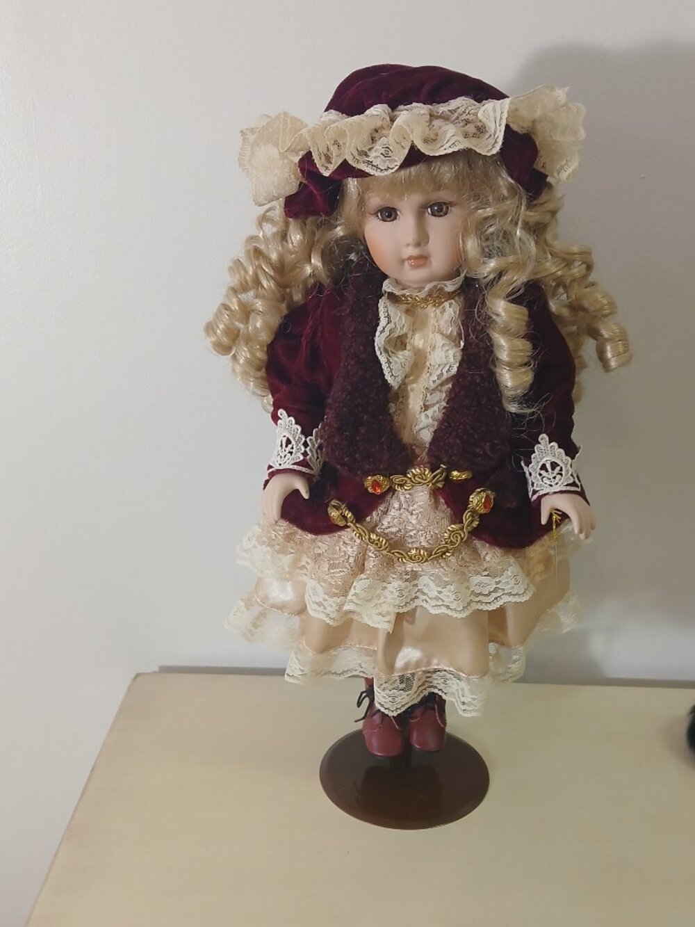 Vintage victorian porcelain doll with stand - limited edition.